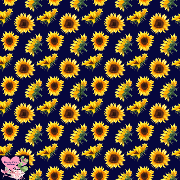 Mini Blue Sunflower Woven Cotton Twill Retail