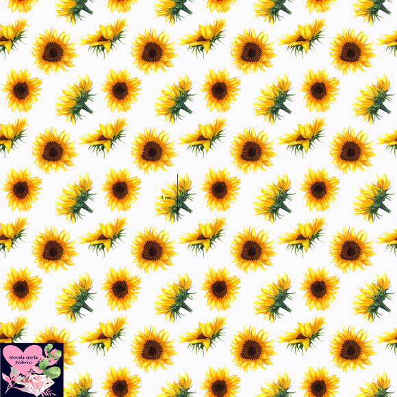 Mini White Sunflower Woven Cotton Twill Retail